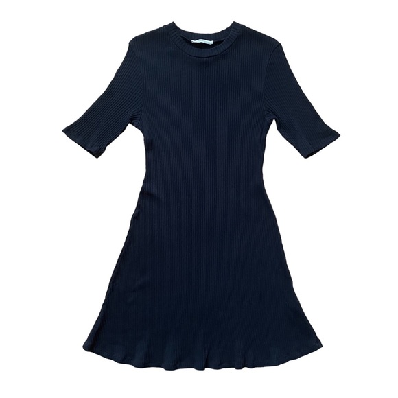 Zara TRF Black Cotton Ribbed Short Sleeve Tee Dress Medium Large - Picture 1 of 3